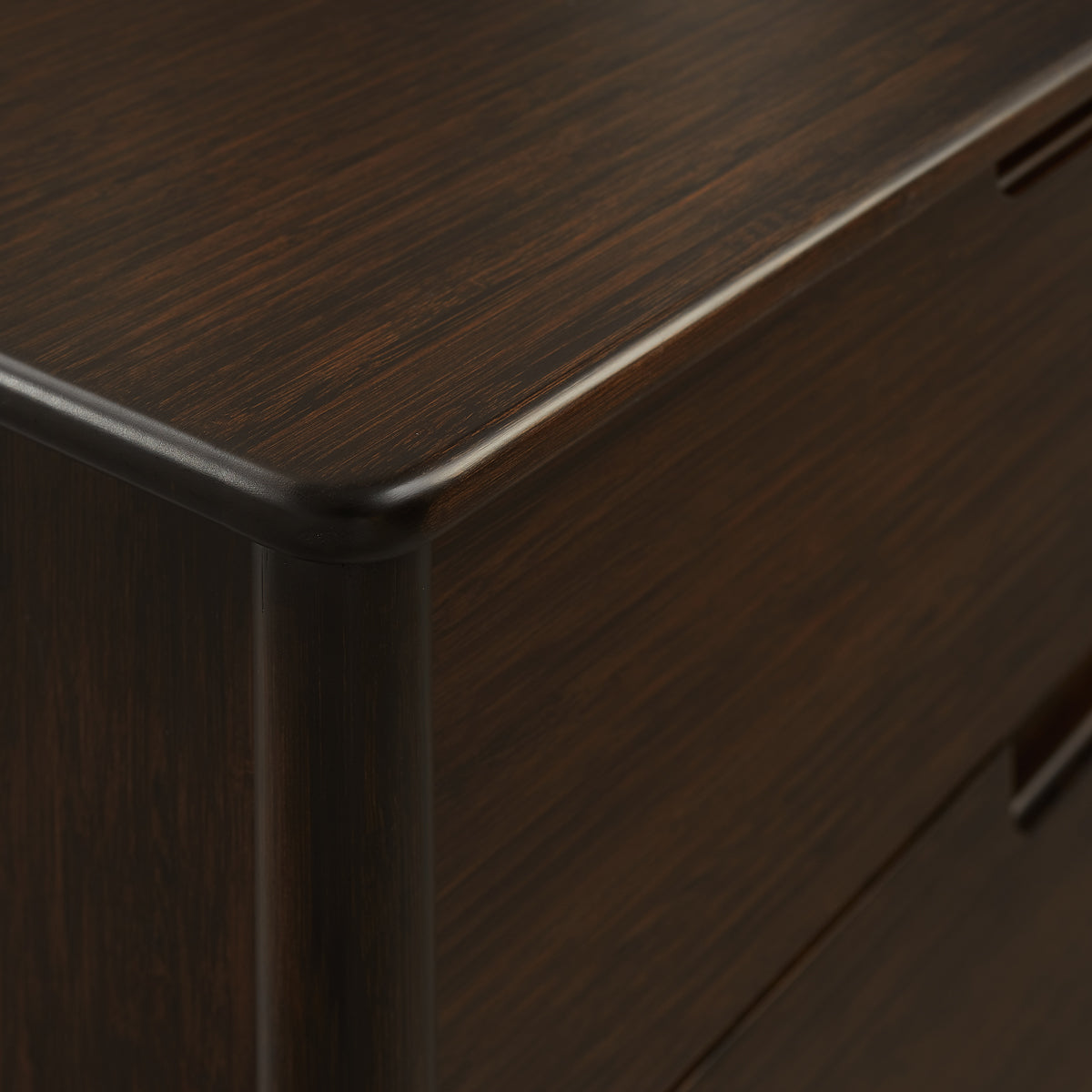 Weston Six Drawer Dresser by Greeninton, showing closeup view of weston six drawer dresser in live shot.