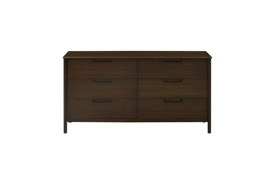 Weston Six Drawer Dresser by Greeninton, showing front view of weston six drawer dresser in black walnut.