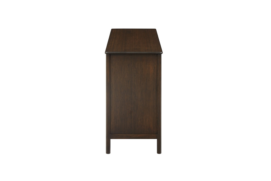 Weston Six Drawer Dresser by Greeninton, showing side view of weston six drawer dresser in black walnut.