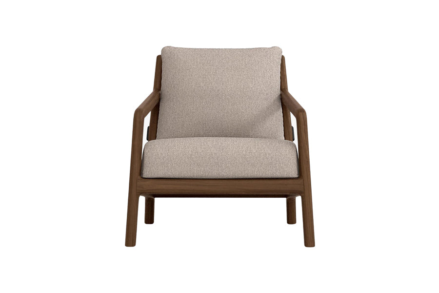 Whitney Lounge Chair by Copeland Furniture, showing front view of whitney lounge chair in sterling fabric.