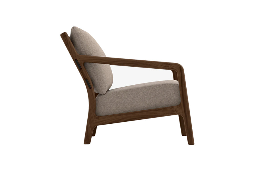 Whitney Lounge Chair by Copeland Furniture, showing side view of whitney lounge chair in sterling fabric.