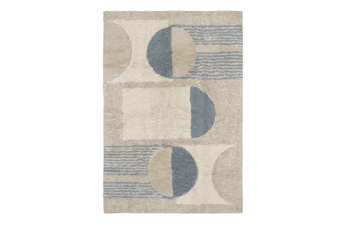 Woolable Sun Rays Rug by Lorena Canals, showing front view of woolable sun rays rug.