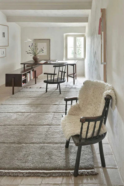 Sheep of the World Steppe Woolable Rug by Lorena Canals, showing sheep of the world steppe woolable rug in live shot.