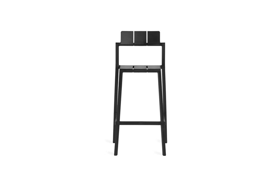 Yard Stool by Toou, showing front view of bar/yard stool in black pp.