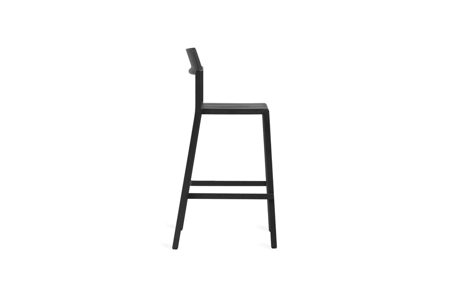 Yard Stool by Toou, showing side view of bar/yard stool in black pp.