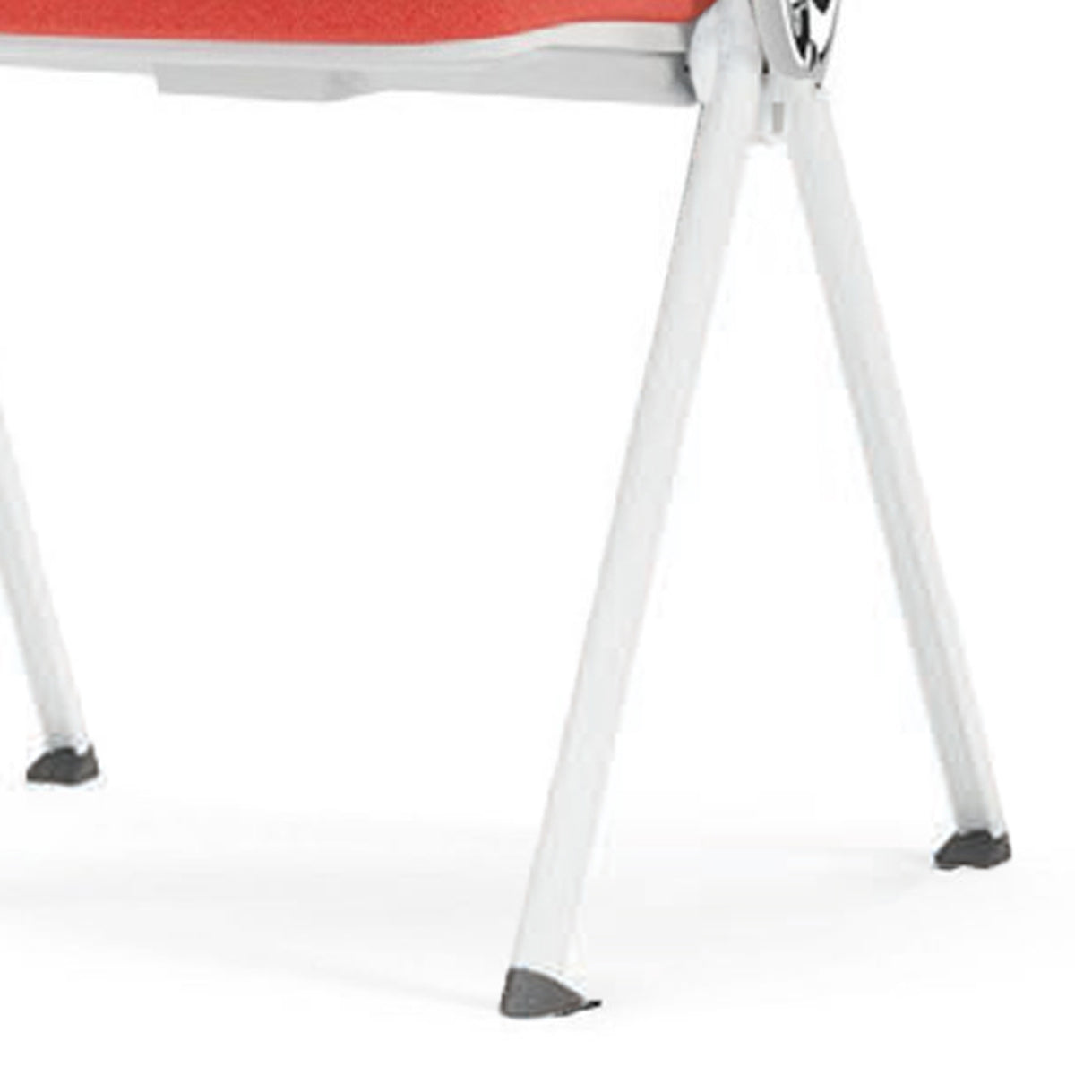 Yugen Chair with Polished Aluminum Left Handed Armrest Tablet by Kollektiff, showing closeup view of yugen chair with polished aluminum left handed armrest tablet in white metal/white plastic/category 1.