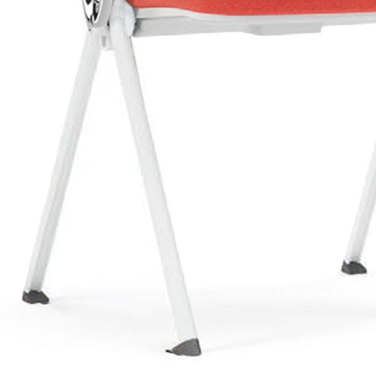 Yugen Chair with Polished Aluminum Right Handed Armrest Tablet by Kollektiff, showing closeup view of yugen chair with polished aluminum right handed armrest tablet in white metal/white plastic/category 1.
