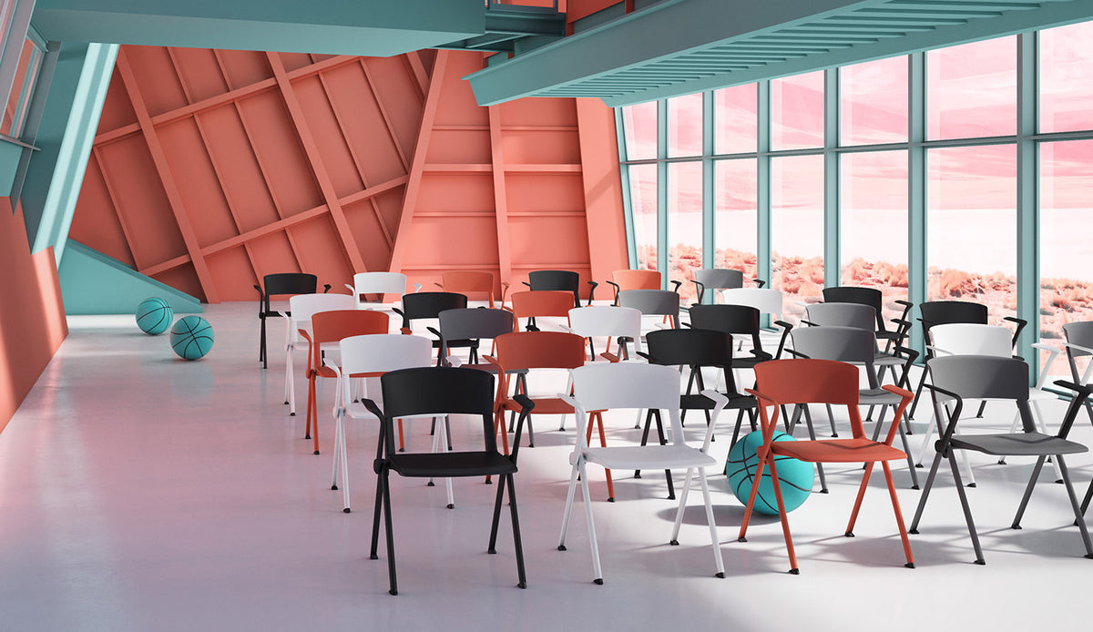 Yugen Stacking Armchair by Kollektiff, showing yugen stacking armchairs in live shot.