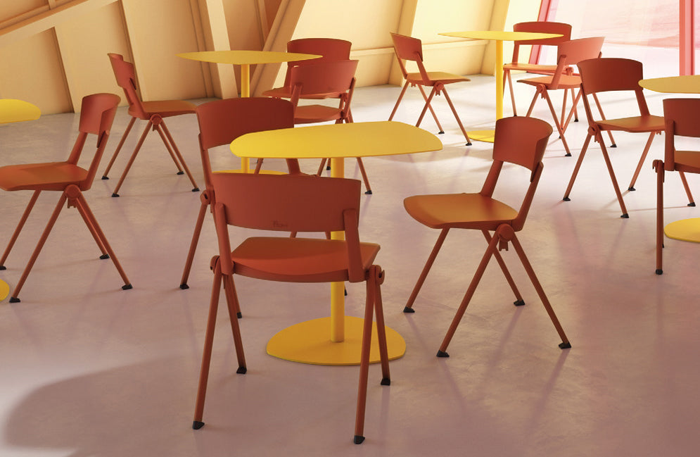 Yugen Stacking Armless Chair by Kollektiff, showing yugen stacking armless chairs in live shot.