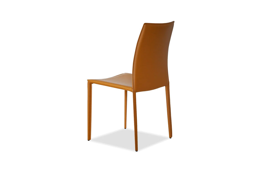 Zak Dining Chair by Mobital, showing back angle view of zak dining chair in caramel leather.