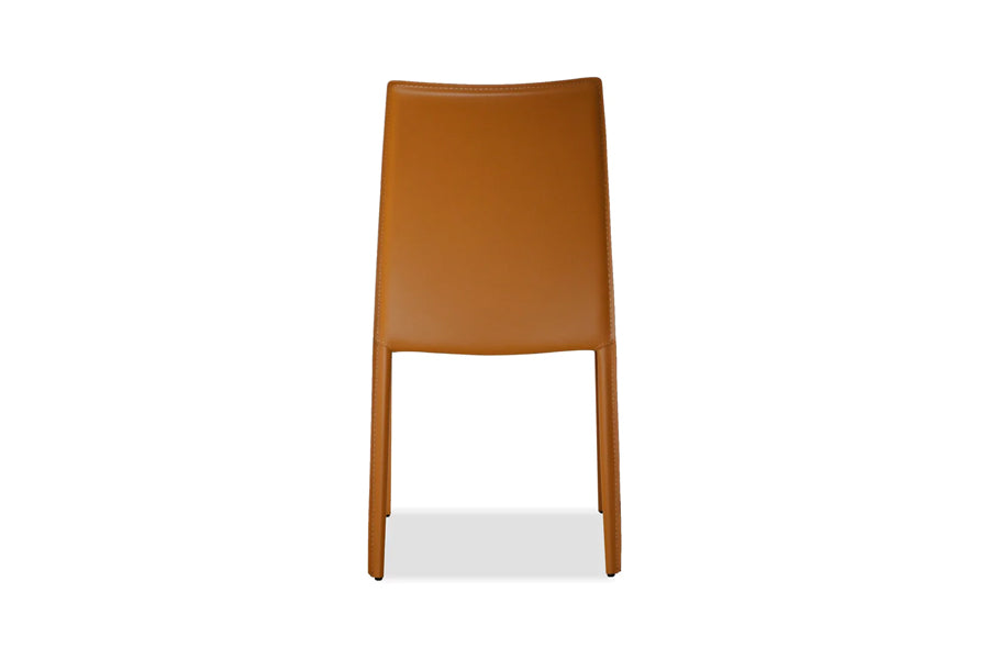 Zak Dining Chair by Mobital, showing back view of zak dining chair in caramel leather.