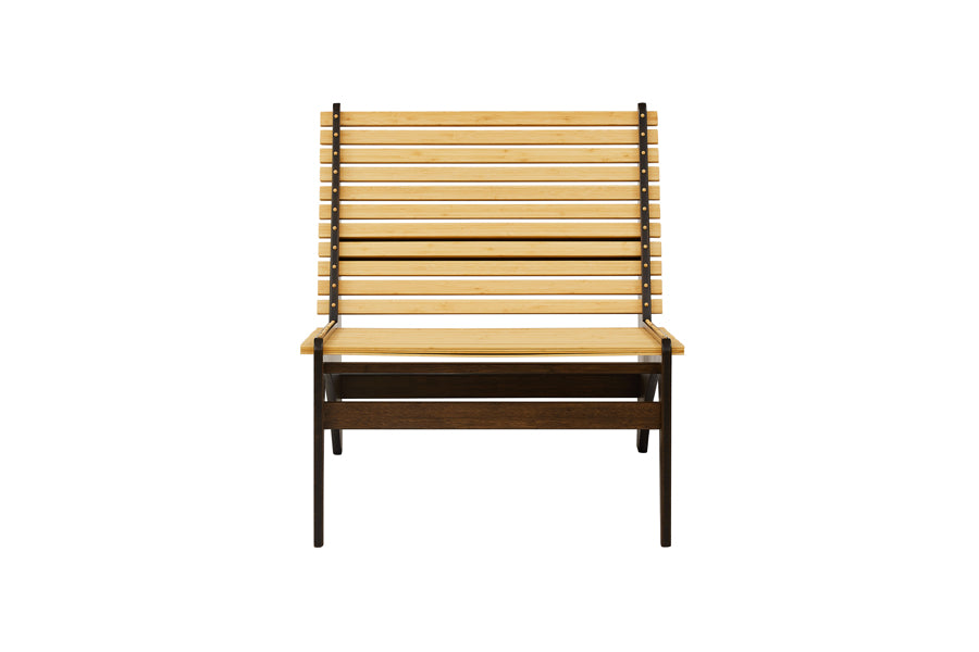 Zen Lounge Chair by Greeninton, showing front view of zen lounge chair in black walnut.