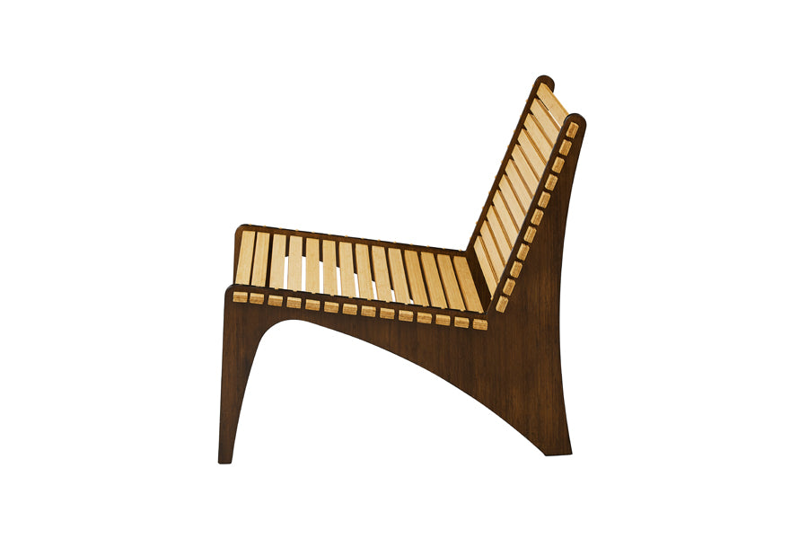 Zen Lounge Chair by Greeninton, showing side view of zen lounge chair in black walnut.
