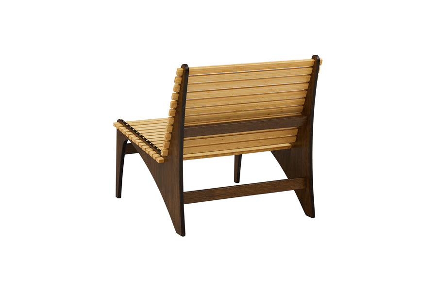 Zen Lounge Chair by Greeninton, showing back angle view of zen lounge chair in black walnut.