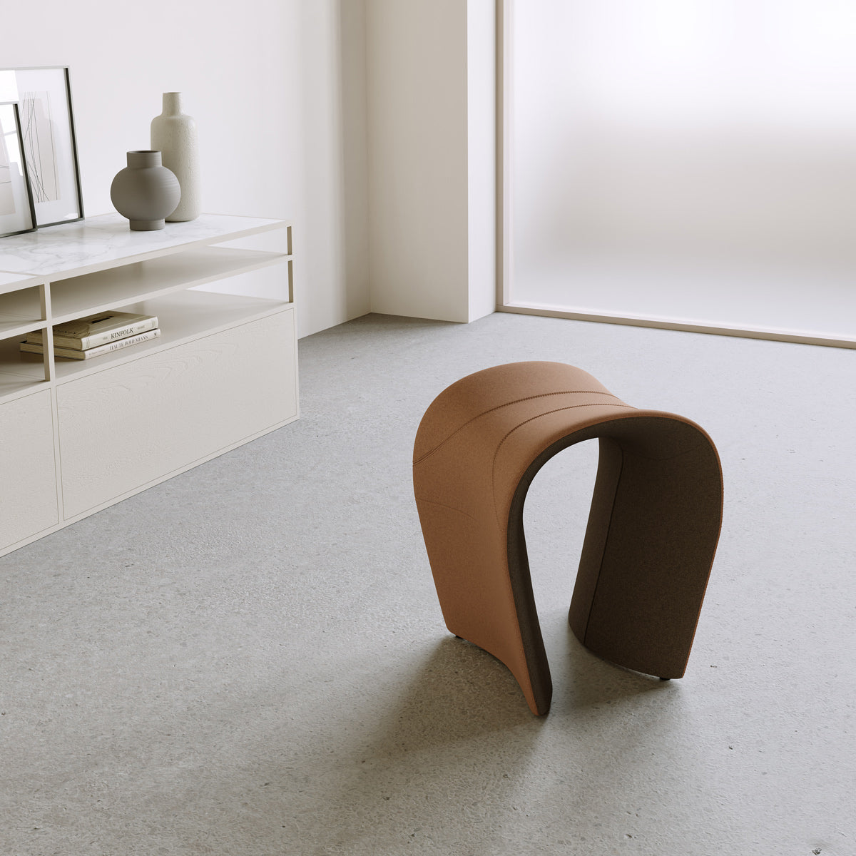 Zenger Stool by B&T, showing zenger stool in live shot.