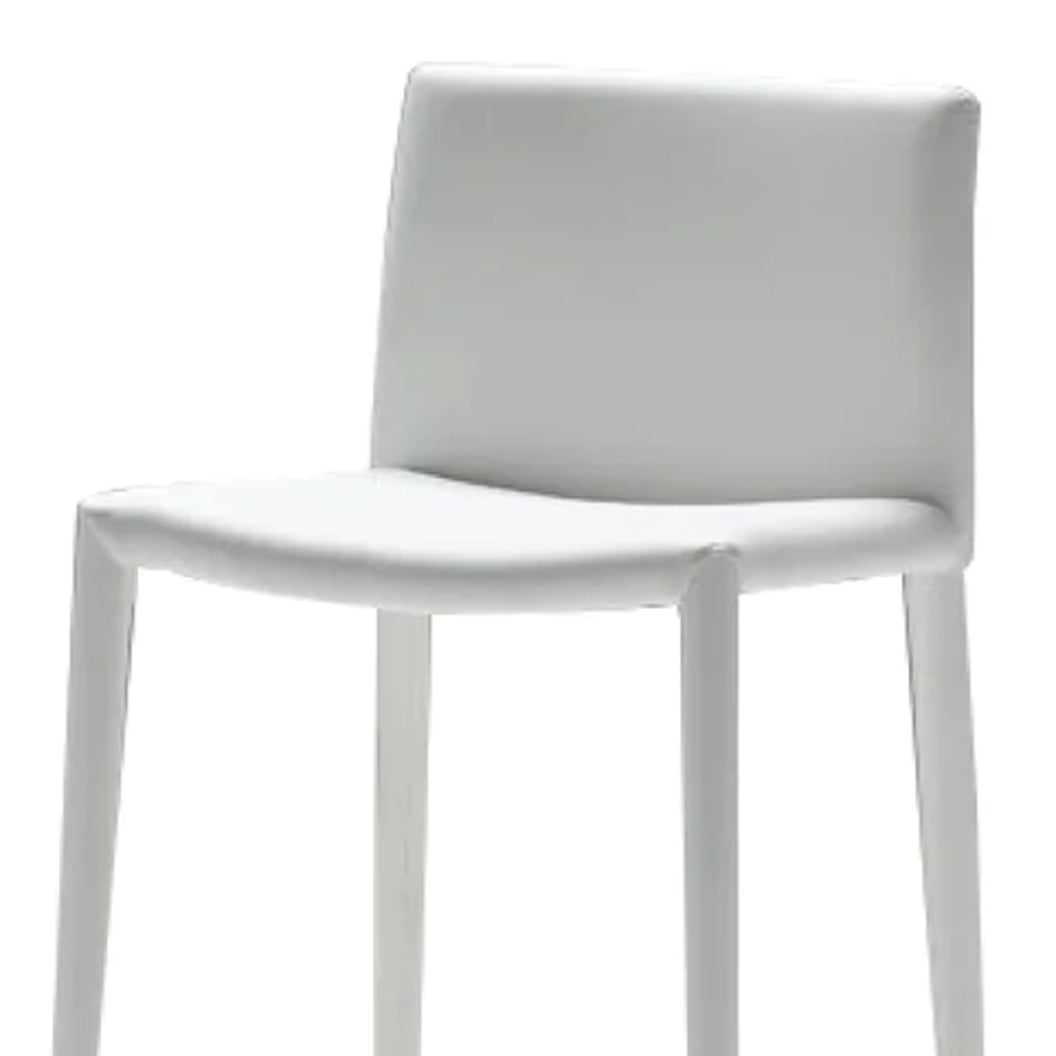 Zeno Counter Stool by Mobital, showing closeup view of zeno counter stool in white leatherette.