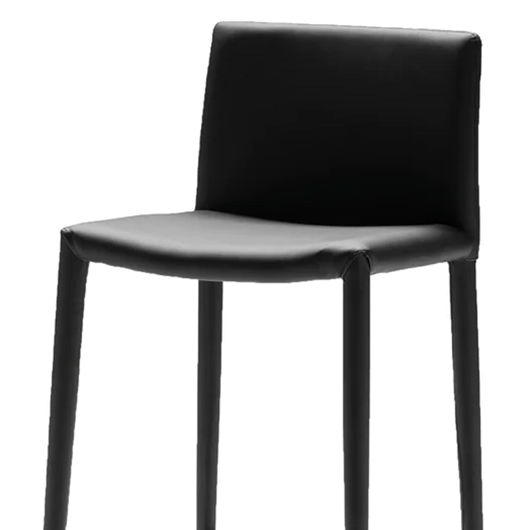 Zeno Counter Stool by Mobital, showing closeup view of zeno counter stool in black leatherette.