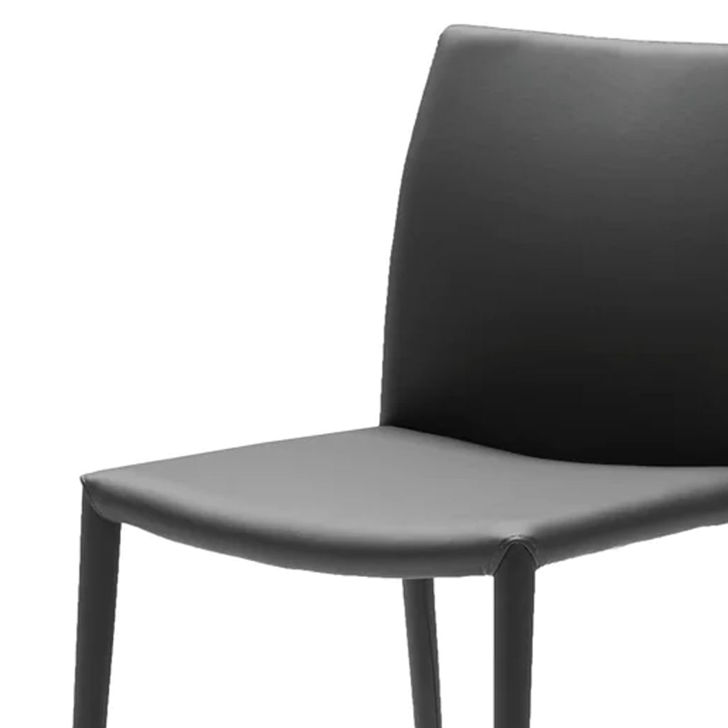 Zeno Dining Chair by Mobital, showing closeup view of zeno dining chair in grey leatherette.