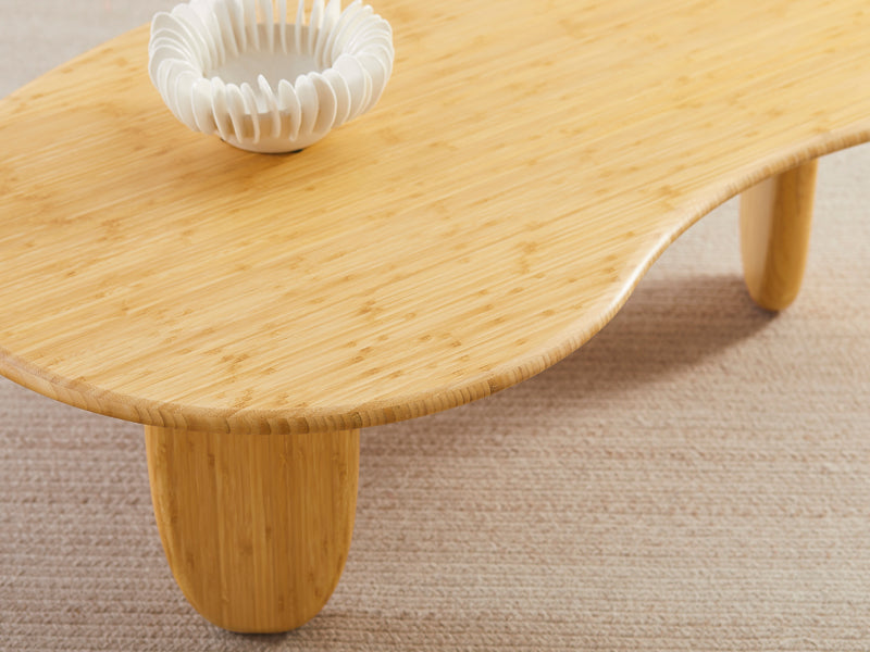 Zephyr Coffee Table by Greenington, showing closeup view of zephyr coffee table in live shot.
