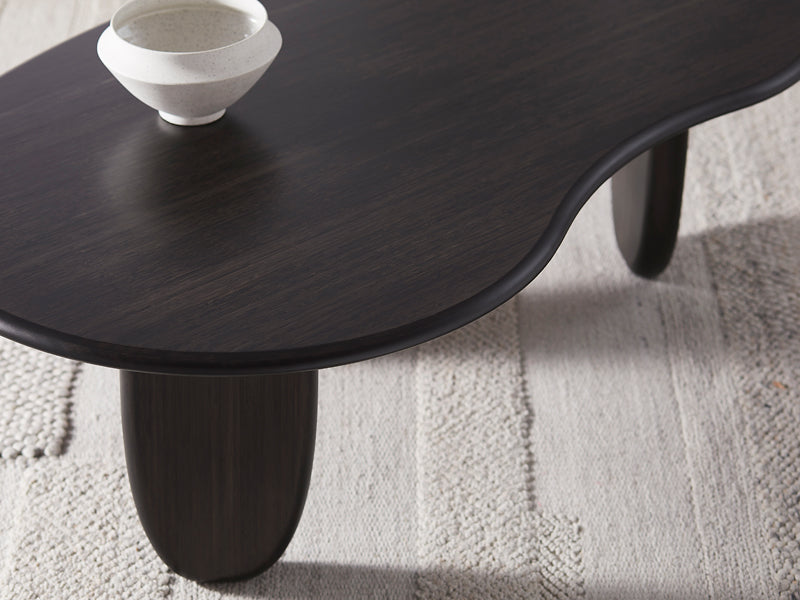 Zephyr Coffee Table by Greenington, showing closeup view of zephyr coffee table in live shot.