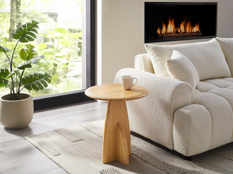 Zephyr Side Table by Greenington, showing zephyr side table in live shot.