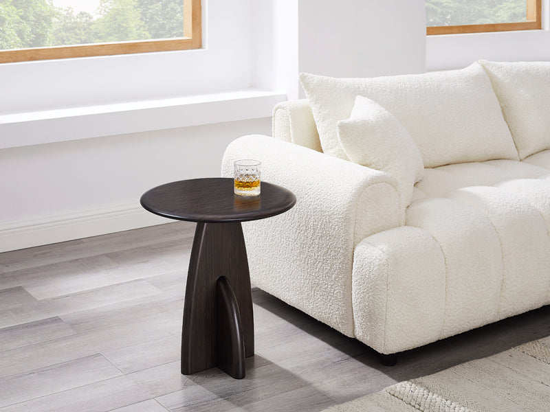 Zephyr Side Table by Greenington, showing zephyr side table in live shot.