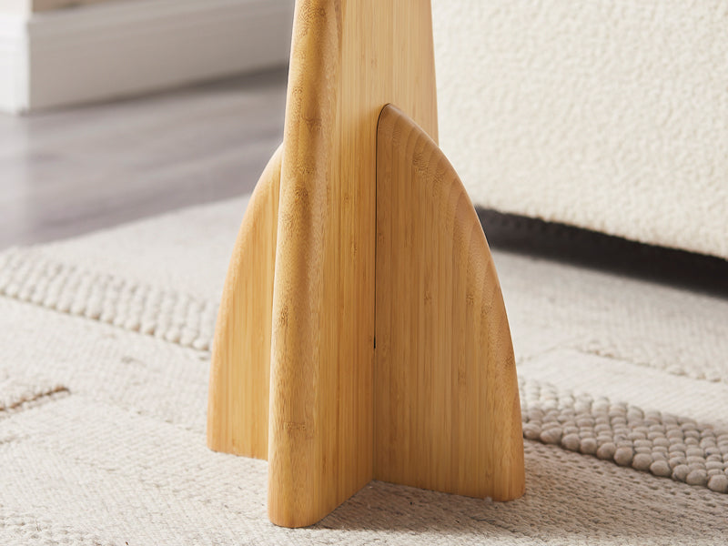 Zephyr Side Table by Greenington, showing closeup view of zephyr side table in live shot.