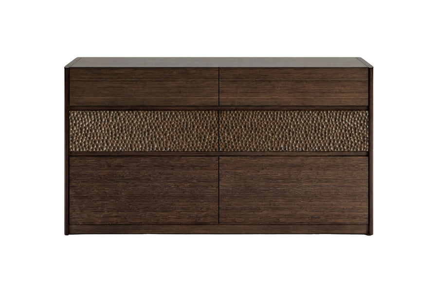 Zeva Bedroom Collection by Greenington, showing front view of zeva bedroom collection in dresser/black walnut.