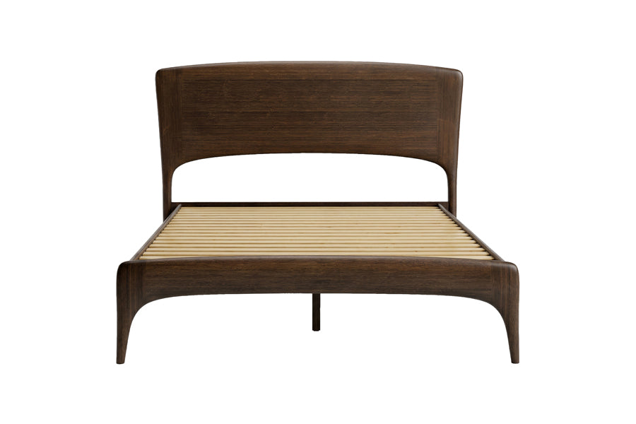 Zeva Bedroom Collection by Greenington, showing front view of zeva bedroom collection in bed/black walnut.