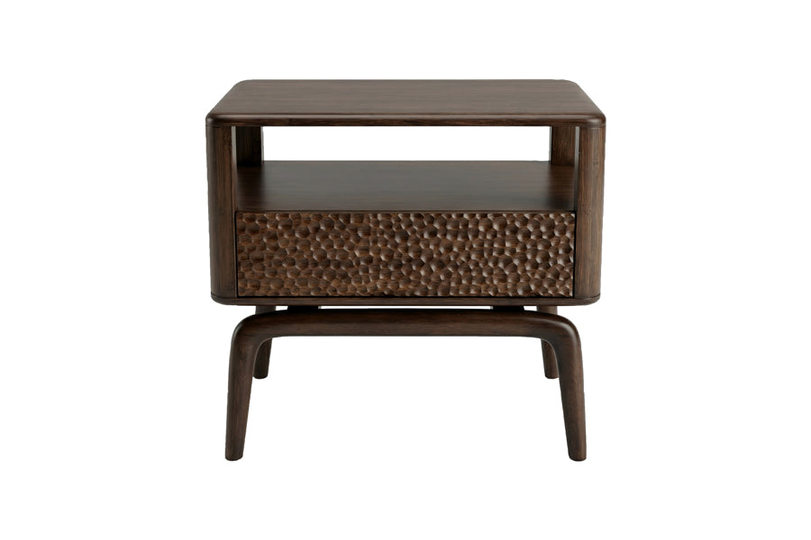 Zeva Bedroom Collection by Greenington, showing front view of zeva bedroom collection in nightstand/black walnut.