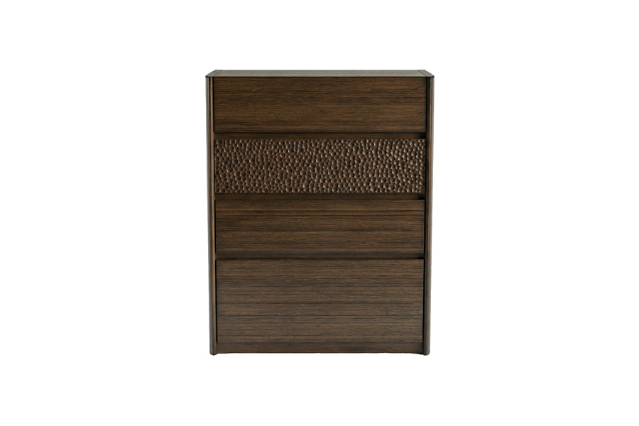 Zeva Bedroom Collection by Greenington, showing front view of zeva bedroom collection in chest/black walnut.