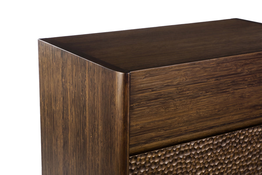 Zeva Nightstand by Greenington, showing closeup view of zeva nightstand in black walnut.