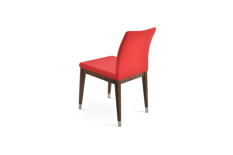 Zeyno Wood Chair by SohoConcept, showing different back/angle view of zeyno wood chair in beech walnut wood with chrome ring/camira Era red fabric.