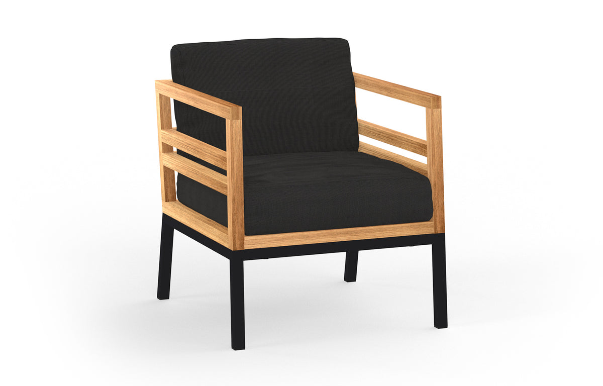 Zudu 1-Seater Lounge by Mamagreen - Sand Category A, Coal Sunbrella Cushion/Smooth Sanded Recycled Teak Wood.