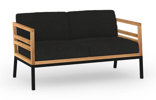 Zudu 2-Seater Lounge by Mamagreen - Sand Category A, Coal Sunbrella Cushion/Smooth Sanded Recycled Teak Wood.