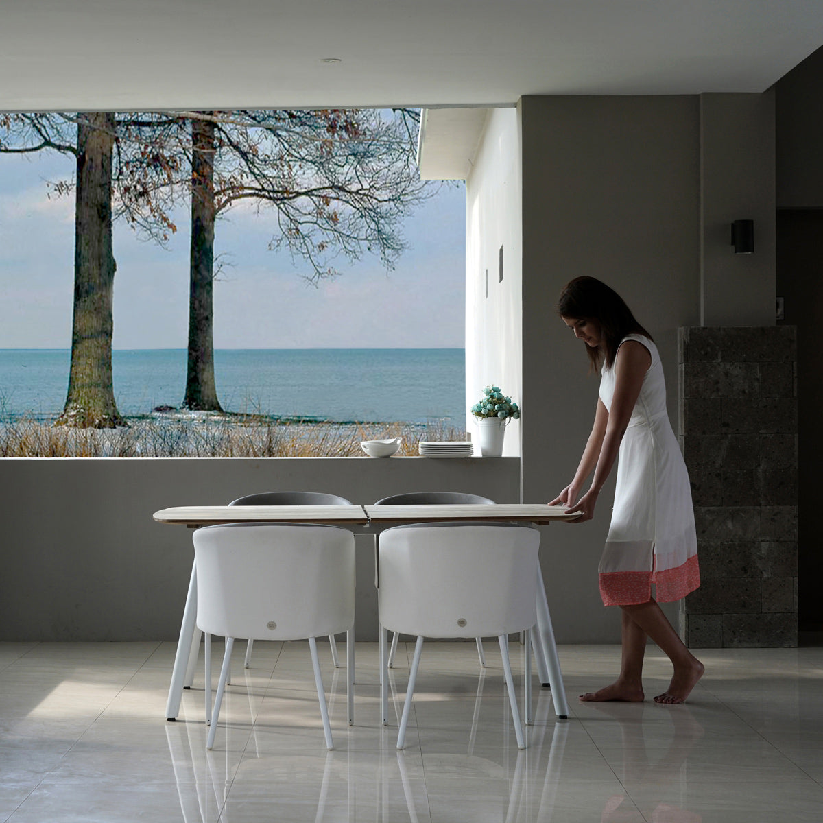 Zupy Twotone Stamskin-Leisuretex Dining Chair by Mamagreen, showing zupy twotone stamskin-leisuretex dining chairs in live shot.