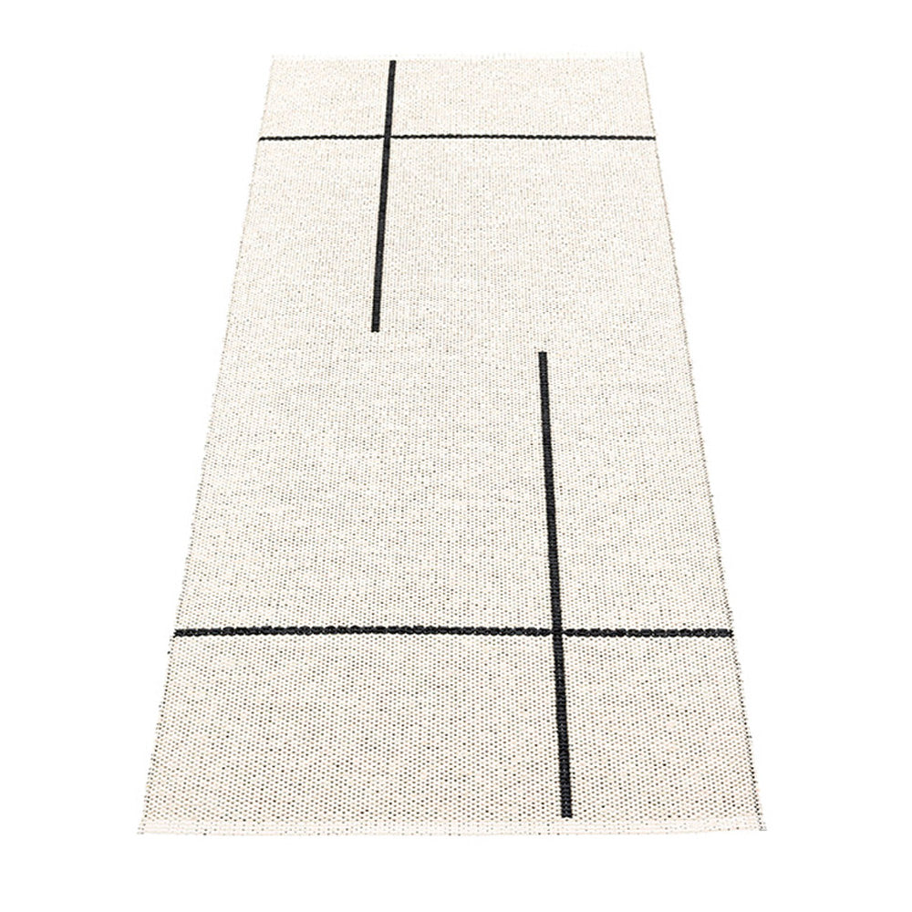 Fred Black & Vanilla Runner Rug by Pappelina, showing back view of fred black & vanilla runner rug.