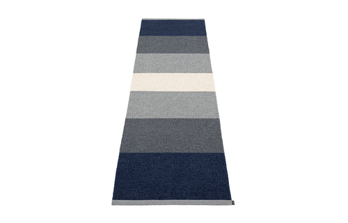 Kim Dark Blue Plastic Rug by Pappelina, showing top view of kim dark blue plastic rug.