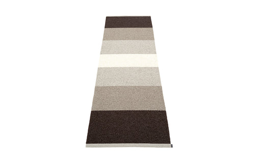 Kim Dark Brown Plastic Rug by Pappelina, showing top view of Kim dark brown plastic rug.