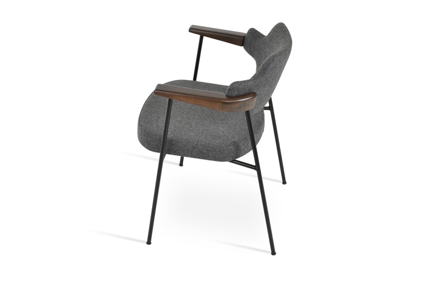 Palu Arm Dining Chair by SohoConcept, showing side view of palu arm dining chair.