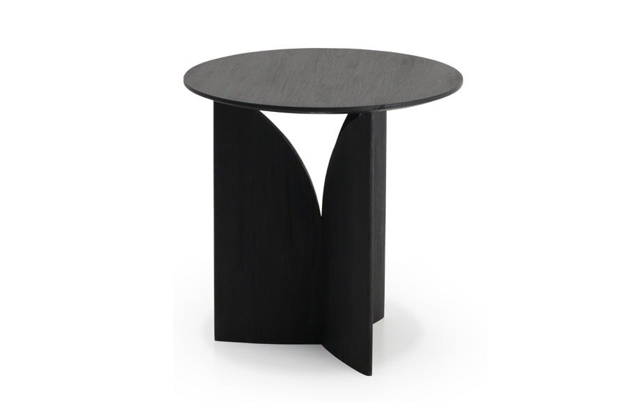 Fin Teak Black Varnished Side Table by Ethnicraft, showing side view of teak black varnished side table in live shot.