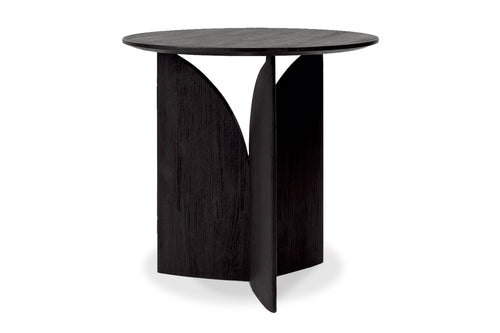 Fin Teak Black Varnished Side Table by Ethnicraft, showing side view of teak black varnished side table in live shot.