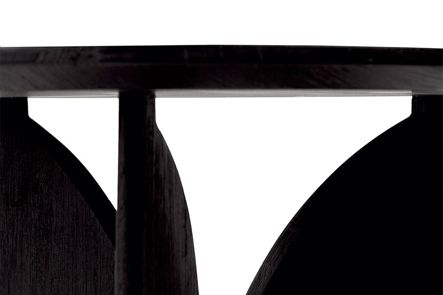 Fin Teak Black Varnished Side Table by Ethnicraft, showing closeup view of teak black varnished side table in live shot.