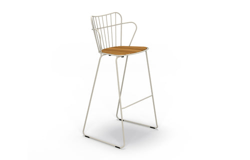 Paon Bar Stool by Houe - White Powder Coated Steel, No Upholstery/Bamboo Wood Seat.
