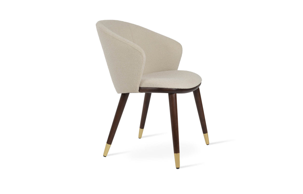Athena Wood Dining Chair by SohoConcept - Beech Walnut Wood with Brass Ring, Walnut, Boucle Off White Fabric.