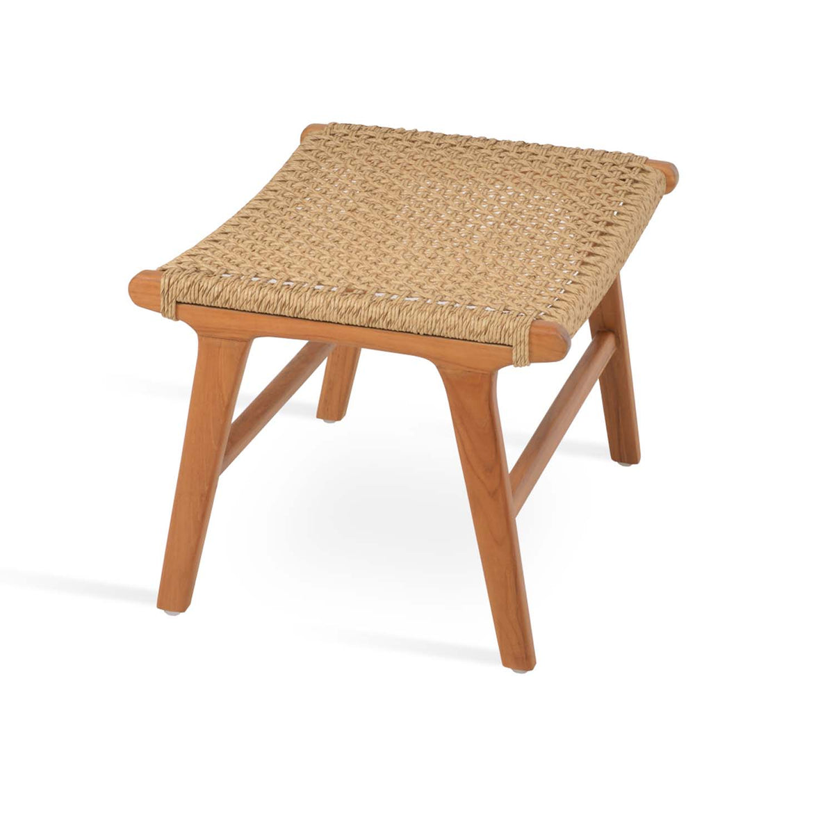 Calava Teak Ottoman by SohoConcept, showing front view of calava teak ottoman.