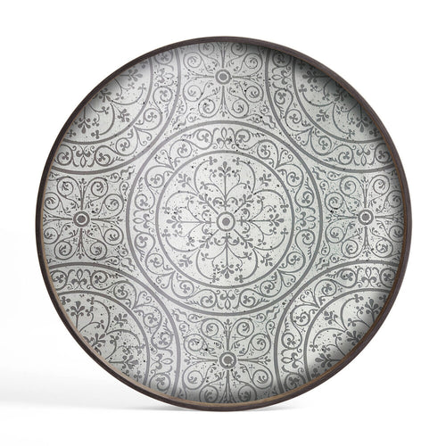 Moroccan Frost Mirror Round Tray by Ethnicraft, showing top view of frost mirror round tray.