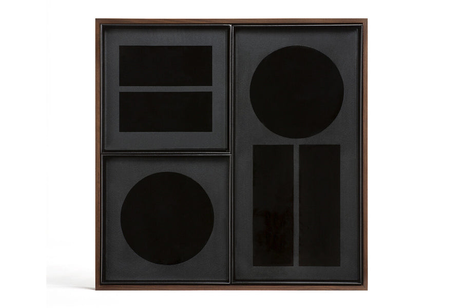 Charcoal Desk Organiser with Walnut Holder by Ethnicraft, showing top view of desk organiser with walnut holder.