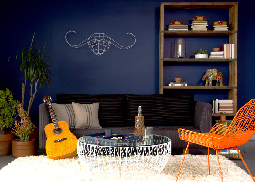 36" Coffee Table with Glass Top by Bend, showing 36" coffee table with sofa & chair in live shot.