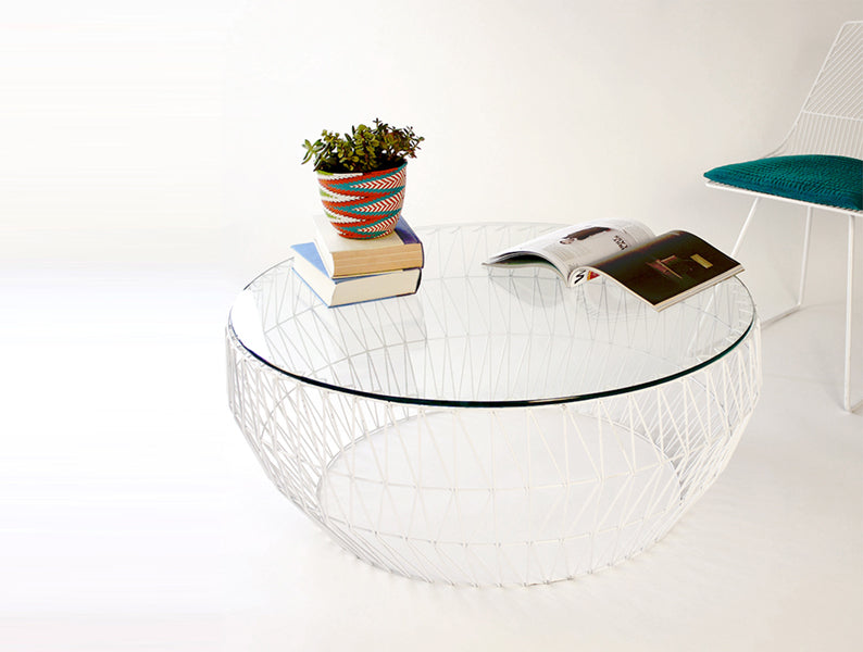 36" Coffee Table with Glass Top by Bend, showing 36" coffee table in live shot.